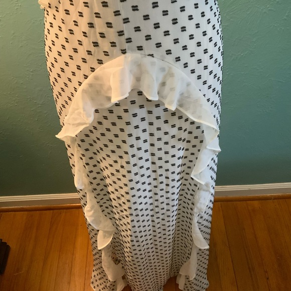 Stunning Details White Black Swiss Dot Maxi Dress Ruffles Panels Crochet S M L - Picture 10 of 16